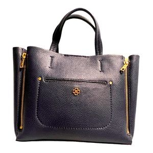 Ann Taylor Handbag.  Navy blue, pebble leather with gold hardware.